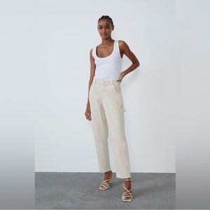 Zara Women High Rise Cotton Ankle Cargo Trouser Pants